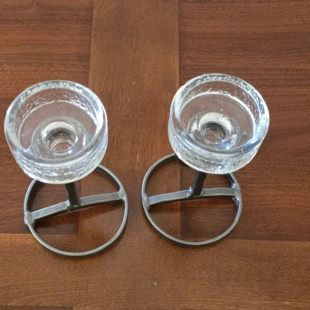 Swedish Vintage Candle Holders Wrought‎ Metal & Glass  Candlestick Holder